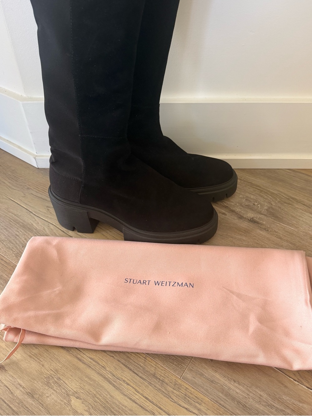 Stuart Weitzman Black Over-the-Knee Suede Lug Boots
